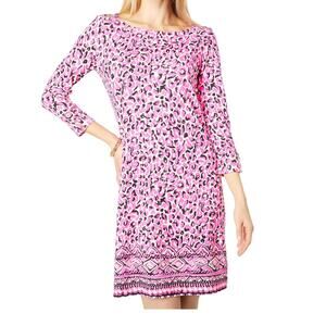 Lilly Pulitzer Sophie Dress Womens M Pink Leopard Print Stretch Feminine UPF 50+